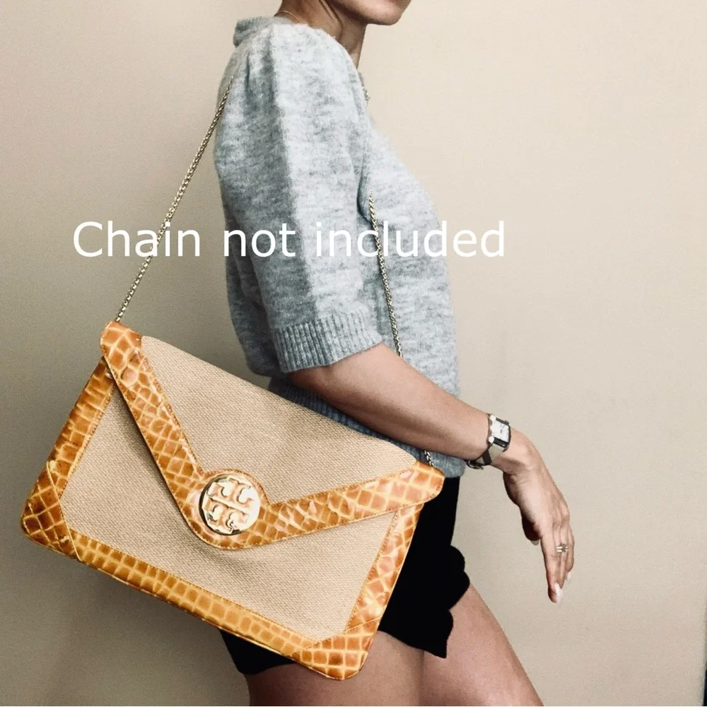 Tory Burch Yellow & Natural Raffia Envelope Crossbody